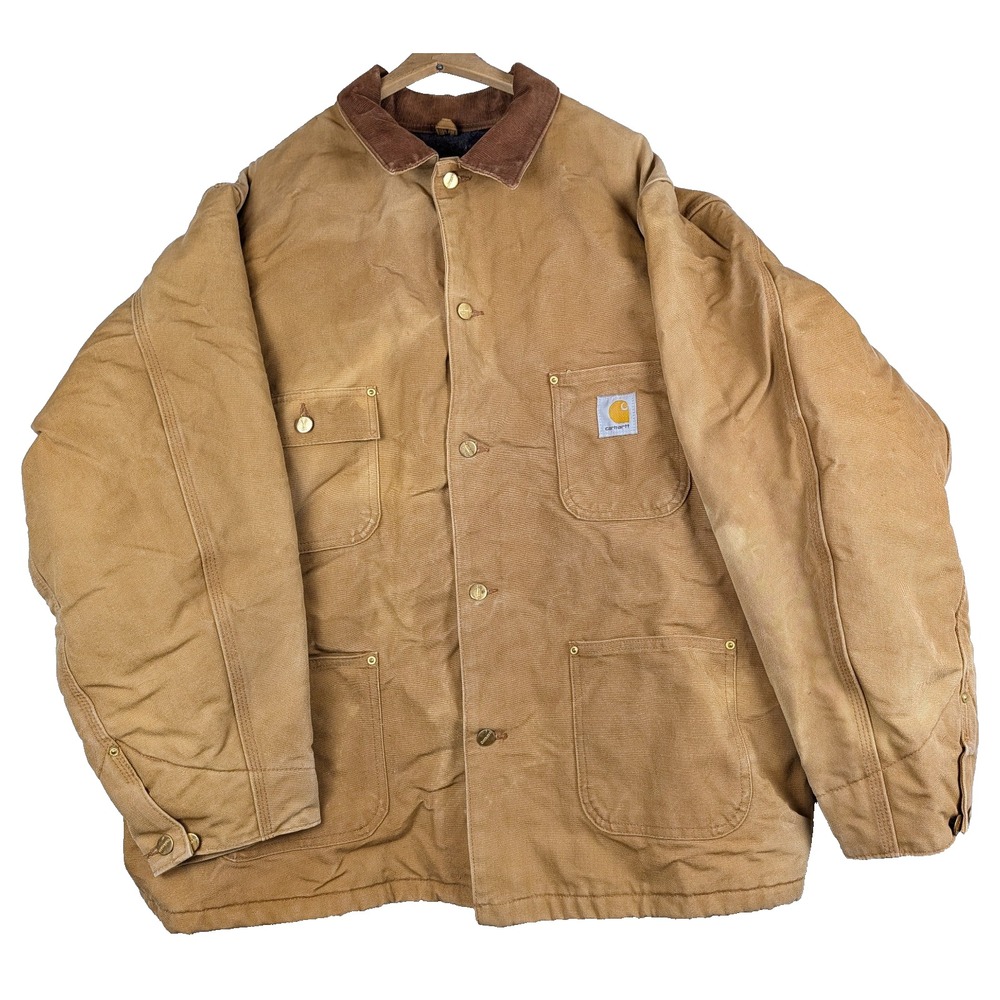 Vintage Carhartt Chore Jacket C01 BRN Blanket Lined Duck Coat Work Wear 54 Reg